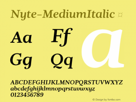 Nyte-MediumItalic ☞ Version 1.030;PS 001.030;hotconv 1.0.70;makeotf.lib2.5.58329;com.myfonts.easy.dstype.nyte.medium-italic.wfkit2.version.3TeL Font Sample