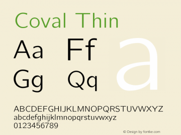 Coval Thin Version 001.000 Font Sample