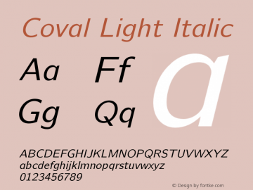 Coval Light Italic Version 001.000 Font Sample