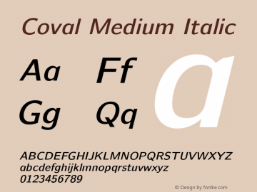 Coval Medium Italic Version 001.000 Font Sample