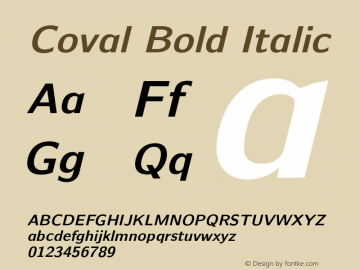 Coval Bold Italic Version 001.000 Font Sample