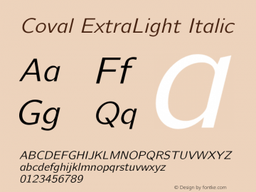 Coval ExtraLight Italic Version 001.000 Font Sample