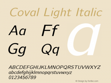 Coval Light Italic Version 001.000 Font Sample