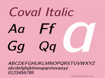 Coval Italic Version 001.000 Font Sample