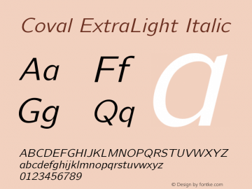 Coval ExtraLight Italic Version 001.000 Font Sample