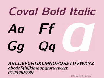 Coval Bold Italic Version 001.000 Font Sample