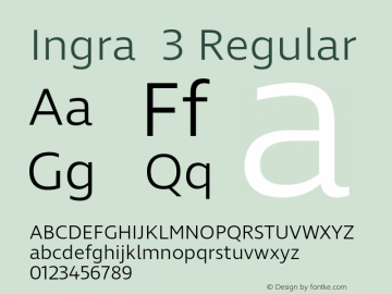 Ingra  3 Regular Version 1.001; ttfautohint (v1.2) -l 8 -r 50 -G 200 -x 14 -D latn -f none -w G -X 