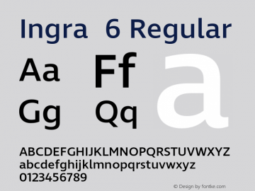 Ingra  6 Regular Version 1.001; ttfautohint (v1.2) -l 8 -r 50 -G 200 -x 14 -D latn -f none -w G -X 