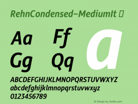 RehnCondensed-MediumIt ☞ Version 1.000;com.myfonts.easy.moretype.rehn-condensed.medium-italic.wfkit2.version.3ToV Font Sample