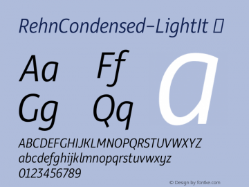 RehnCondensed-LightIt ☞ Version 1.000;com.myfonts.moretype.rehn-condensed.light-italic.wfkit2.3Tp7图片样张