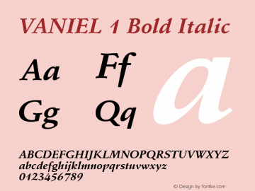VANIEL 1 Bold Italic Version 1.00 August 25, 2005, initial release图片样张