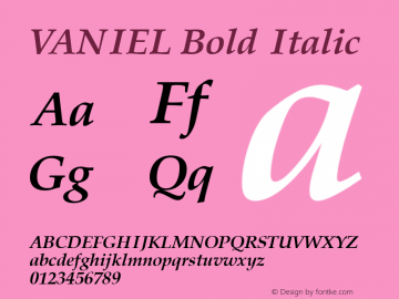 VANIEL Bold Italic Version 1.00 September 22, 2010, initial release图片样张