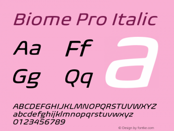 Biome Pro Italic Version 1.000 Font Sample