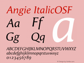 Angie ItalicOSF Macromedia Fontographer 4.1 12/25/97 Font Sample