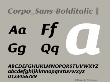 Corpo_Sans-Bolditalic ☞ Version 1.000;PS 001.000;hotconv 1.0.70;makeotf.lib2.5.58329;com.myfonts.easy.borutta.corpo-sans.bold-italic.wfkit2.version.4mKP Font Sample