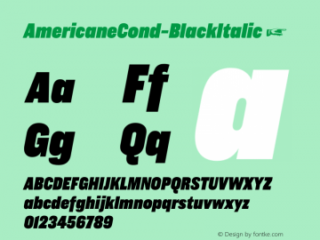 AmericaneCond-BlackItalic ☞ Version 1.000;com.myfonts.easy.hvdfonts.americane-condensed.black-italic.wfkit2.version.4mLq图片样张