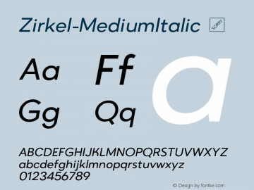 Zirkel-MediumItalic ☞ Version 1.000;PS 001.000;hotconv 1.0.70;makeotf.lib2.5.58329 DEVELOPMENT;com.myfonts.ondrej-kahanek.zirkel.medium-italic.wfkit2.4cuE Font Sample