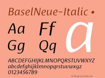 BaselNeue-Italic ☞ Version 1.000 2014 initial release; ttfautohint (v1.1) -l 8 -r 50 -G 200 -x 14 -D latn -f none -w G;com.myfonts.easy.isaco.basel-neue.italic.wfkit2.version.4hLX Font Sample