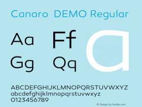 Canaro  DEMO Regular Version 1.000;PS 001.000;hotconv 1.0.70;makeotf.lib2.5.58329;com.myfonts.easy.rene-bieder.canaro.light-demo.wfkit2.version.45rG图片样张