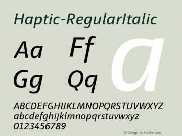 Haptic-RegularItalic ☞ Version 1.000;com.myfonts.easy.henning-skibbe.haptic.italic.wfkit2.version.32dF Font Sample