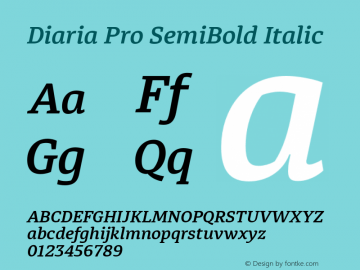 Diaria Pro SemiBold Italic 1.000 Font Sample