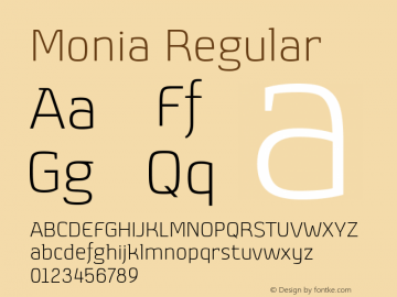 Monia Regular Version 1.000;PS 003.000;hotconv 1.0.70;makeotf.lib2.5.58329;com.myfonts.easy.johannes-hoffmann.monia.light.wfkit2.version.4bEn图片样张