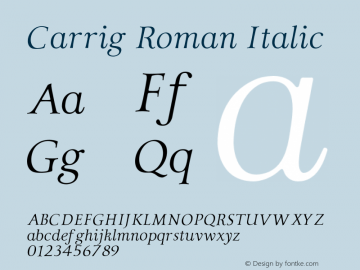 Carrig Roman Italic Version 1.000;PS 001.000;hotconv 1.0.70;makeotf.lib2.5.58329 Font Sample