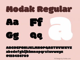 Modak Regular Version 1.036;PS Version 1.000;hotconv 1.0.79;makeotf.lib2.5.61930; ttfautohint (v1.2.42-39fb) Font Sample