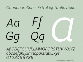 GuanabaraSans-ExtraLightItalic Italic Version 1.001;PS 001.001;hotconv 1.0.70;makeotf.lib2.5.58329 Font Sample