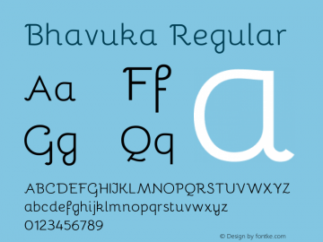 Bhavuka Regular 2.94.0; ttfautohint (v1.2) -l 7 -r 28 -G 50 -x 13 -D deva -f deva -w G -X 