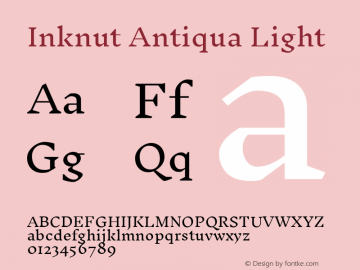 Inknut Antiqua Light Version 1.000; ttfautohint (v1.2) -l 7 -r 28 -G 50 -x 13 -D deva -f deva -w G -X 