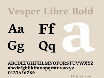 Vesper Libre Bold Version 1.052; ttfautohint (v1.2) -l 8 -r 44 -G 72 -x 14 -D latn -f latn -w G -W -c -X 
