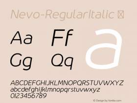 Nevo-RegularItalic ☞ Version 1.000;PS 001.000;hotconv 1.0.70;makeotf.lib2.5.58329;com.myfonts.easy.meat-studio.nevo.regular-italic.wfkit2.version.4nGG图片样张