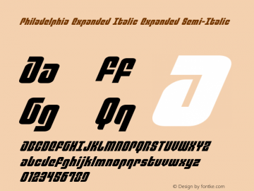 Philadelphia Expanded Italic Expanded Semi-Italic Version 3.0; 2015 Font Sample