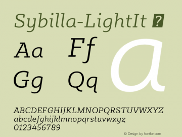 Sybilla-LightIt ☞ Version 2.950;com.myfonts.easy.karandash.sybilla.light-italic.wfkit2.version.4nM8 Font Sample