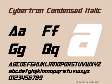 Cybertron Condensed Italic Version 10.00 April 2, 2015图片样张