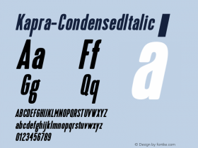 Kapra-CondensedItalic ☞ Version 1.000;PS 001.001;hotconv 1.0.56;com.myfonts.blazej-ostoja-lniski.kapra.condensed-italic.wfkit2.4aCi图片样张