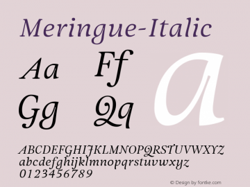 Meringue-Italic ☞ Version 1.000;com.myfonts.artlebedev.meringue.italic.wfkit2.3mwb Font Sample