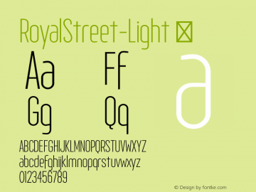 RoyalStreet-Light ☞ Version 1.001;PS 001.001;hotconv 1.0.70;makeotf.lib2.5.58329;com.myfonts.easy.pretty.royal-street.light.wfkit2.version.4i9b Font Sample
