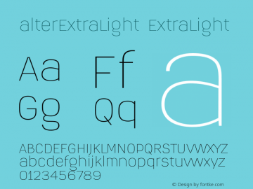 alterExtraLight ExtraLight Version 1.000 Font Sample