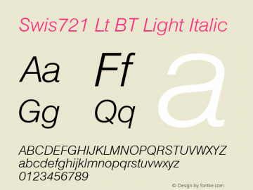 Swis721 Lt BT Light Italic mfgpctt-v1.52 Monday, January 25, 1993 11:38:31 am (EST)图片样张