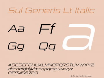 Sui Generis Lt Italic Version 3.001 Font Sample