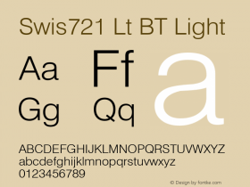 Swis721 Lt BT Light Version 1.01 emb4-OT Font Sample