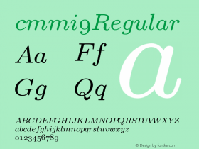 cmmi9 Regular 1.1/12-Nov-94 Font Sample