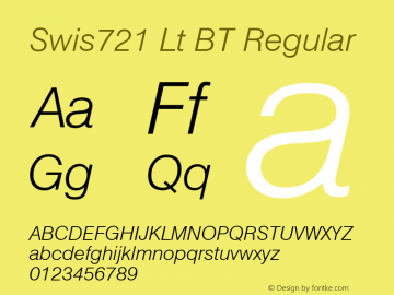 Swis721 Lt BT Regular Version 1.01 emb4-OT;com.myfonts.easy.bitstream.swiss-721.light-italic.wfkit2.version.2fpr Font Sample