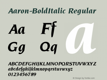 Aaron-BoldItalic Regular Unknown Font Sample