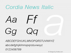Cordia News Italic Version 2.1 - January 1998 Font Sample