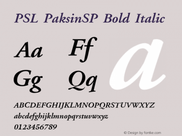 PSL PaksinSP Bold Italic Series 1, Version 3.1, for Win 95/98/ME/2000/NT, release November 2002. Font Sample