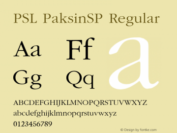 PSL PaksinSP Regular Series 1, Version 3.0, for Win 95/98/ME/2000/NT, release December 2000. Font Sample