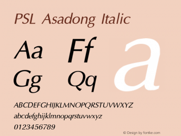 PSL Asadong Italic Version 2.5, for Win 95, 98, NT; release October 1999图片样张